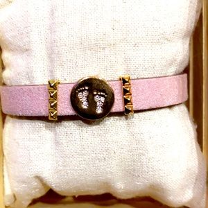 Pink and cream reversible band with three charms